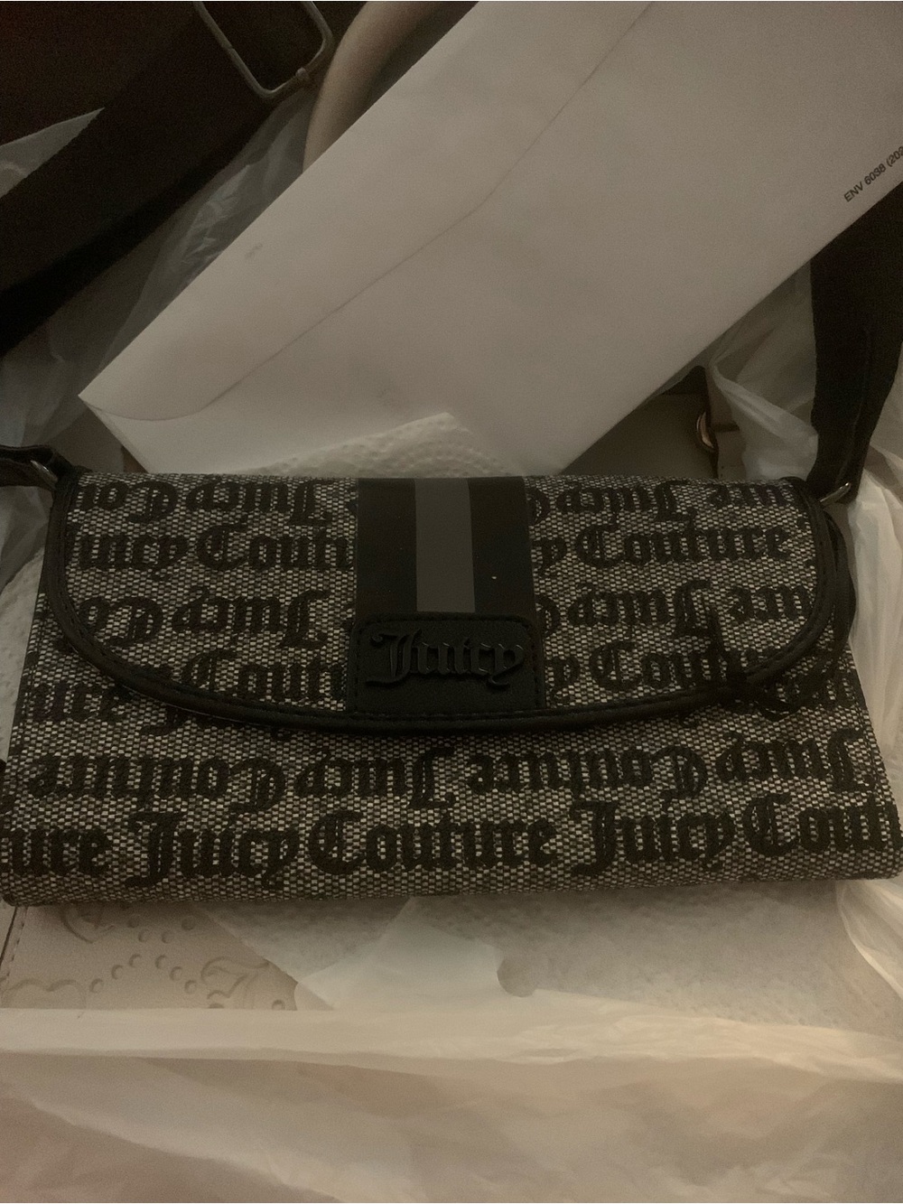 Juicy Couture Classic Logo Black and Gray Logo Crossbody Shoulder Strap  Bag NEW